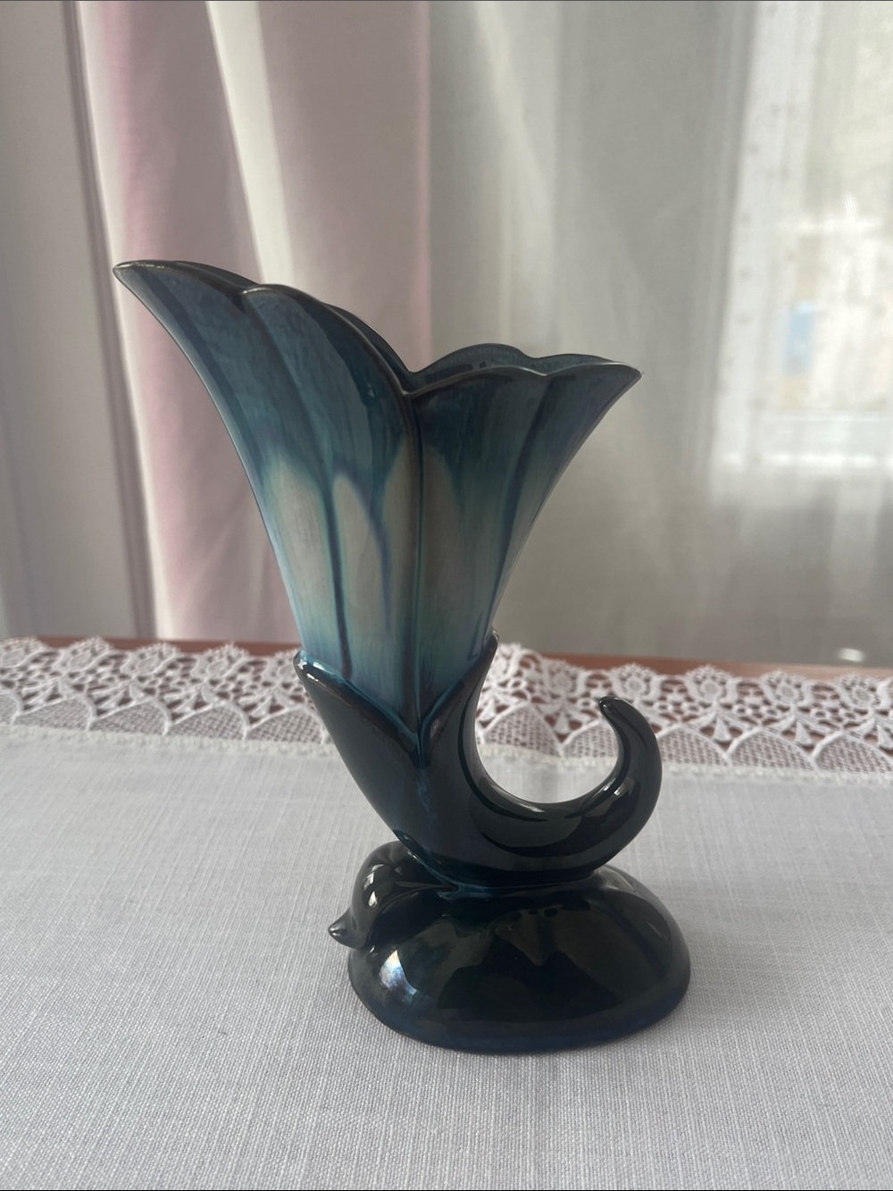 Vintage Canadian Ceramic Craft (CCC) Cornucopia Vase - Blue Drip Glaze